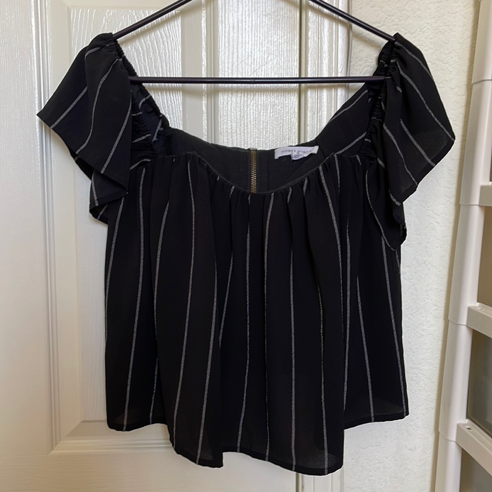 Honey Punch Pinstripe Sweetheart Neckline Flowy Top with Open Back